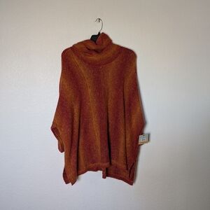 John Mark Rust Orange Turtleneck Poncho Sweater